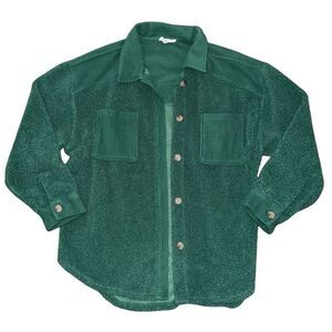 FOR THE REPUBLIC Green Faux Fur Sherpa Button Up Shacket Size XL
